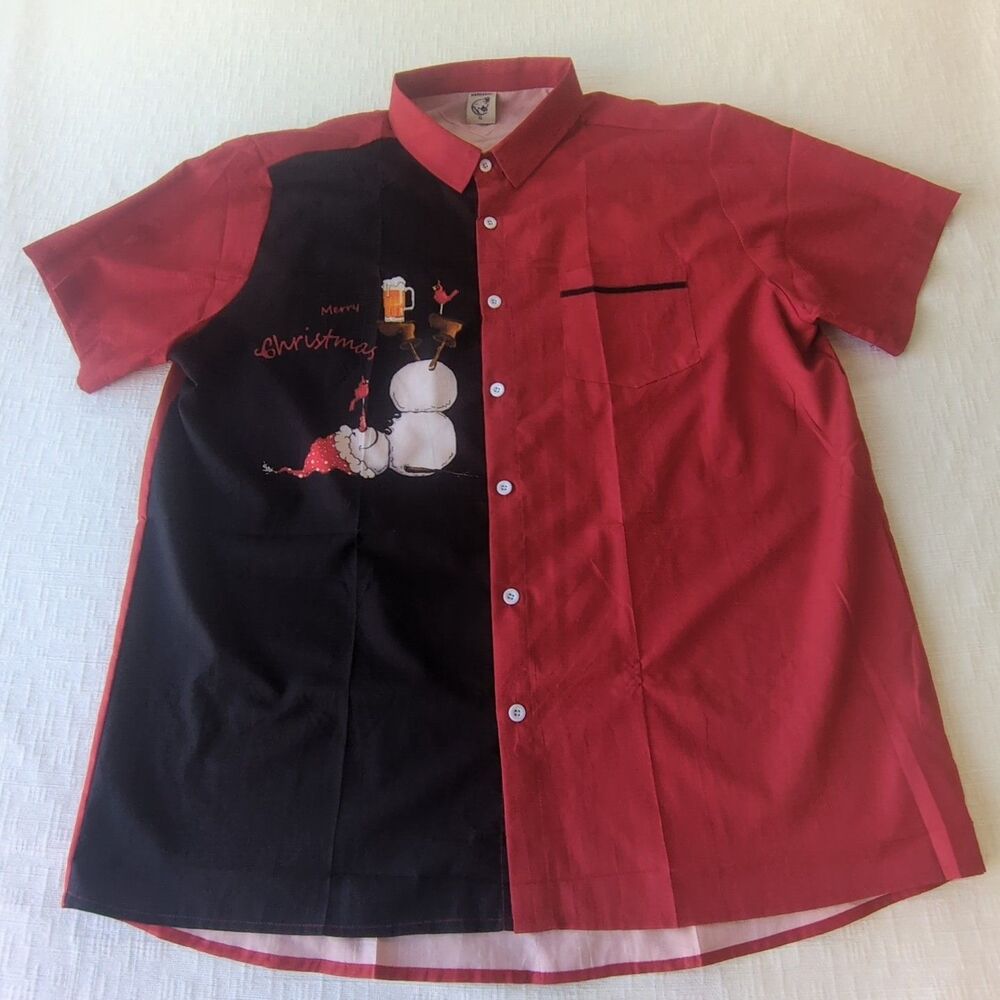Hardaddy  Mens X large Red & Black Button Up "Merry Christmas"  Snowman